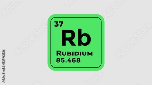 Rubidium, chemical element of the periodic table graphic animation. Alpha channel. Transparent background motion design. 4K resolution