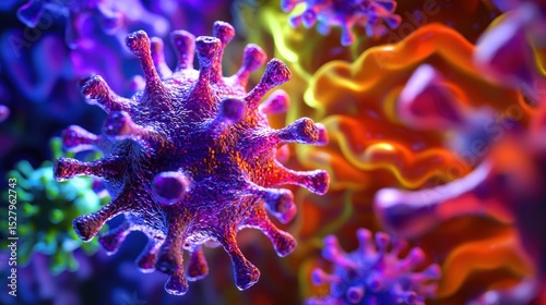 A symbolic representation of a shield protecting against microscopic viruses, with vibrant colors depicting strong immunity