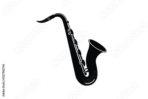 silhouette of a standing saxophone with curved nec.eps