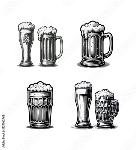 Beer engrave black white logo icon illustration black white
