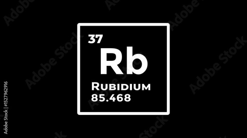 Rubidium, chemical element of the periodic table graphic animation. Alpha channel. Transparent background motion design. 4K resolution