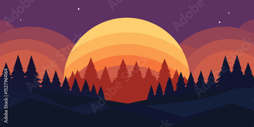 A peaceful misty hopeful early and fresh morning dawn cartoon video background scene vector illustration