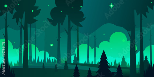 A magical enchanted luminous fantasy and bright glowing cartoon video background scene vector illustration