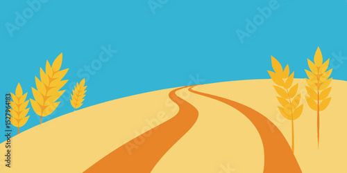A golden summer rustic warm and bright path through cartoon video background scene vector illustration