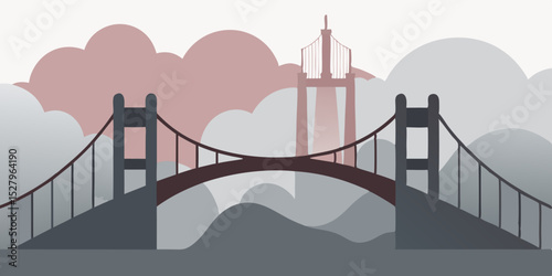 A mysterious spooky old wooden foggy and dark misty cartoon video background scene vector illustration