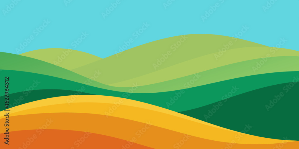 Obraz premium A vast gentle peaceful green sunny and calm rolling cartoon video background scene vector illustration
