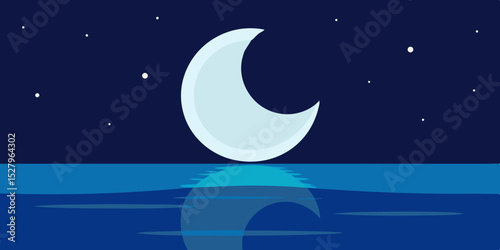 A serene beautiful bright calm and cool moon reflecting cartoon video background scene vector illustration
