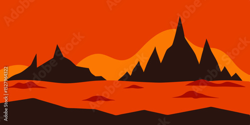 A hot dangerous black cooling cracked and rough lava cartoon video background scene vector illustration