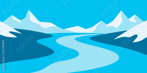 A milky turquoise fast flowing cold and wild glacial river cartoon video background scene vector illustration