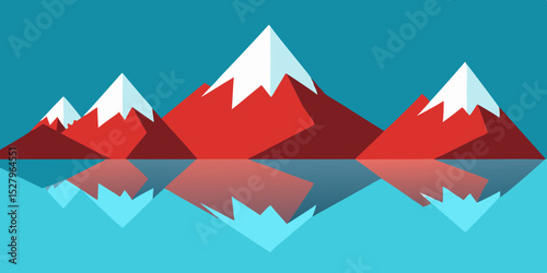 A clear perfect beautiful and still mountain reflection cartoon video background scene vector illustration