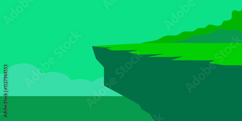 A lush steep verdant coastal and high green cliffside cartoon video background scene vector illustration