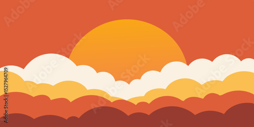 A breathtaking ethereal stunning and orange sunset cartoon video background scene vector illustration