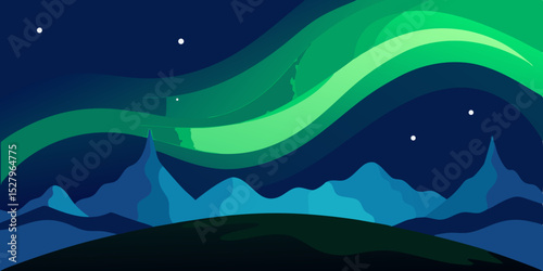 A magical dancing vibrant beautiful and green northern cartoon video background scene vector illustration