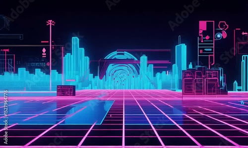 80s Retro Cityscape Animation: Neon Cyberpunk Loop