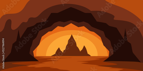 A dark mysterious deep spooky and cool stone cave interior cartoon video background scene vector illustration