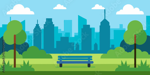 A tranquil green summer urban and lovely public city park cartoon video background scene vector illustration