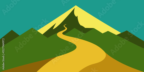 An adventurous rugged scenic and high mountain hiking cartoon video background scene vector illustration