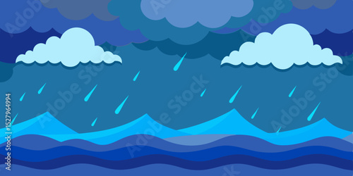 A dramatic dark raging powerful and wild stormy ocean cartoon video background scene vector illustration