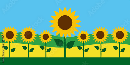 A bright happy beautiful and yellow summer sunflower cartoon video background scene vector illustration