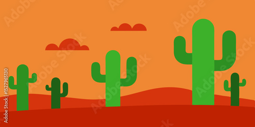 A spiky green and arid western cactus field cartoon video background scene vector illustration