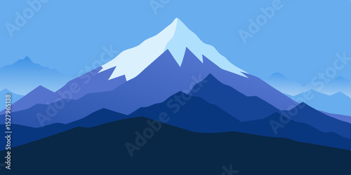 A misty blue and serene beautiful hazy mountain range cartoon video background scene vector illustration