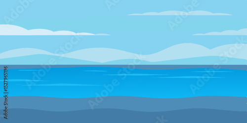 A tranquil glassy and peaceful serene blue calm sea cartoon video background scene vector illustration