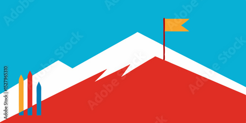 A snowy white winter and steep mountain ski slope cartoon video background scene vector illustration