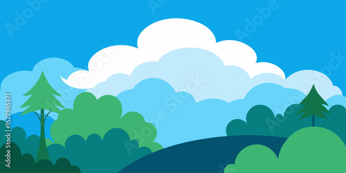 A misty tropical and high altitude humid cloud forest cartoon video background scene vector illustration