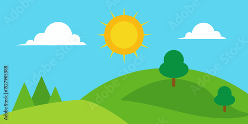 A bright cheerful and idyllic rolling sunny hillside cartoon video background scene vector illustration
