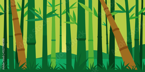 A tranquil green and serene tall bamboo forest cartoon video background scene vector illustration