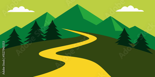 A rugged scenic and adventurous mountain hiking trail cartoon video background scene vector illustration