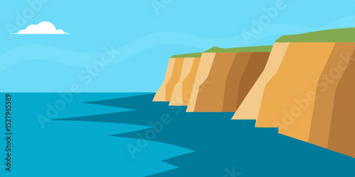 A dramatic high and scenic seaside coastal cliff cartoon video background scene vector illustration