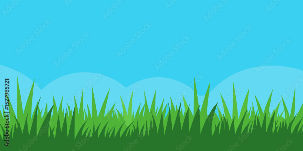 Fototapeta premium A serene open peaceful green grassy meadow cartoon video background scene vector illustration
