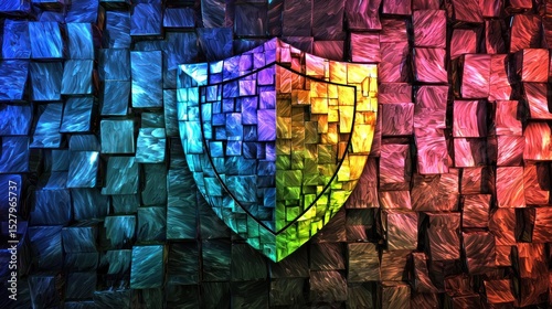 A symbolic representation of a shield protecting against microscopic viruses, with vibrant colors depicting strong immunity