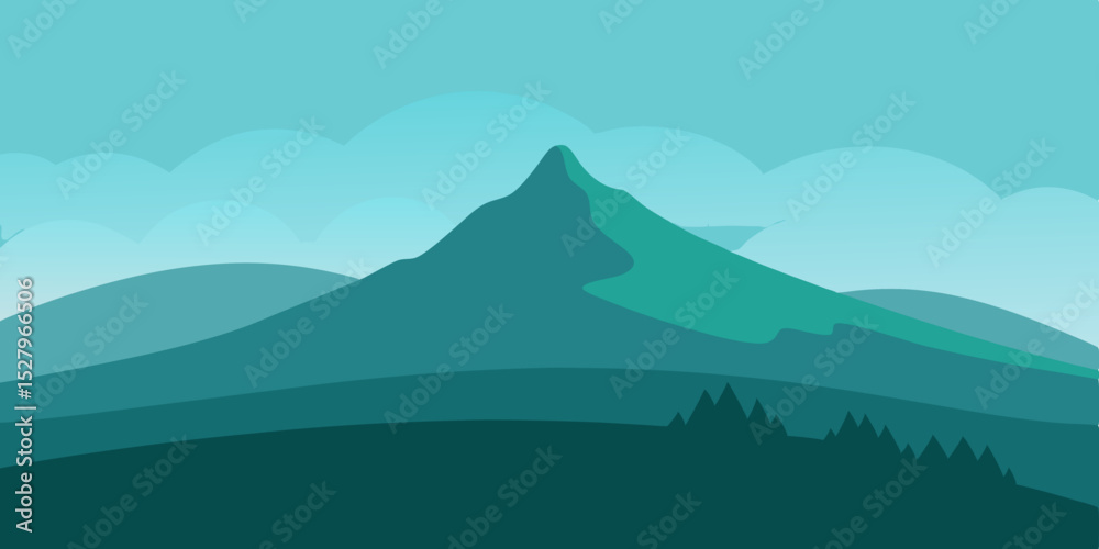 Naklejka premium A quiet ethereal green rolling misty hill cartoon video background scene vector illustration