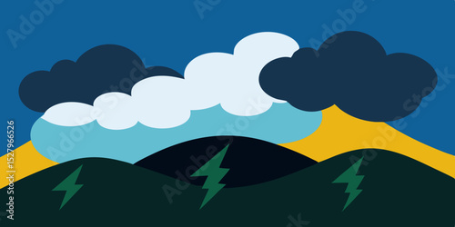 A dark dramatic approaching storm cloud cartoon video background scene vector illustration