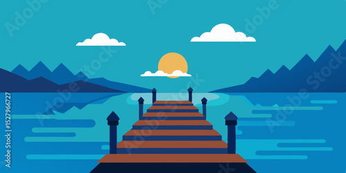 Serene Peaceful Dock Animation Cartoon Video Background Vector Scene