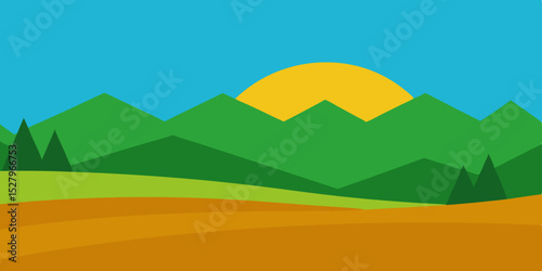 Scenic Highland Plains Animation Cartoon Video Background Vector Illustration