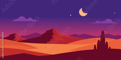 Serene Twilight Desert Animation Cartoon Video Background Vector Scene