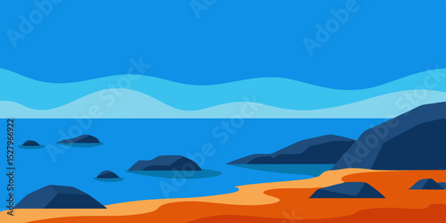 Dramatic Rocky Shoreline Animation Cartoon Video Background Vector Scene