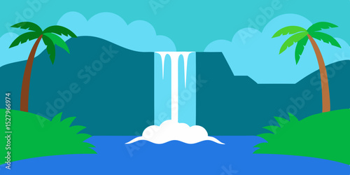 Lush Tropical Waterfall Animation Cartoon Video Background Vector Art