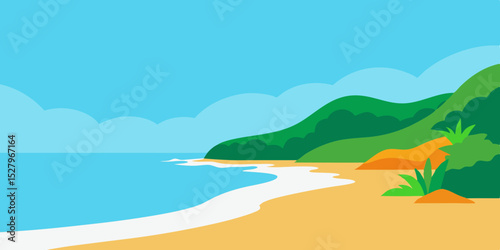 Tranquil Secluded Beach Animation Cartoon Video Background Vector Scene