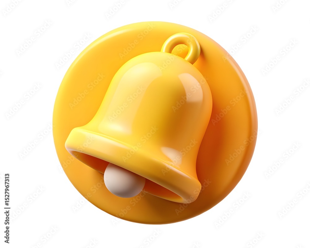 Fototapeta premium 3d render yellow bell notification icon isolated on white background