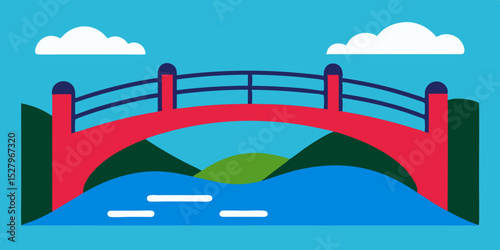Scenic Bridge Animation Cartoon Video Background Over River Vector