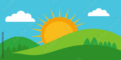 Bright Sunny Hillside Animation Cartoon Video Background Vector Scene