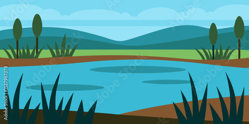 Tranquil Marshland Animation Cartoon Video Background Vector Art