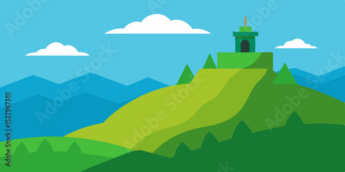 Scenic Hilltop View Animation Cartoon Video Background Vector Illustration