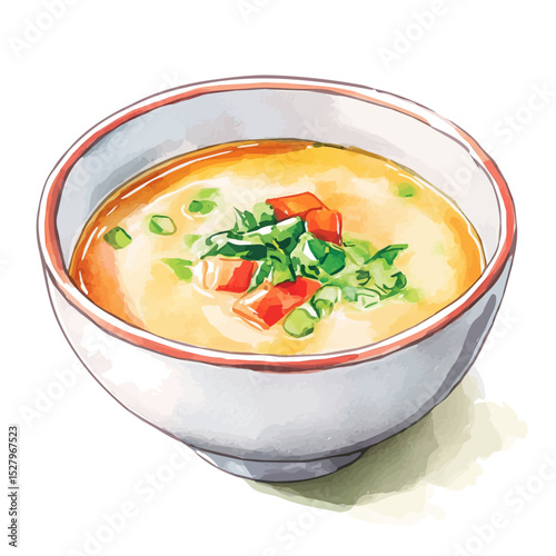 watercolor of Porcelain Soup Bowl, vector high quality, isolated on a white background.