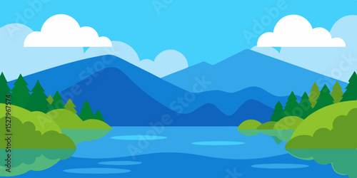 Tranquil Lake View Animation Cartoon Video Background Scene Vector