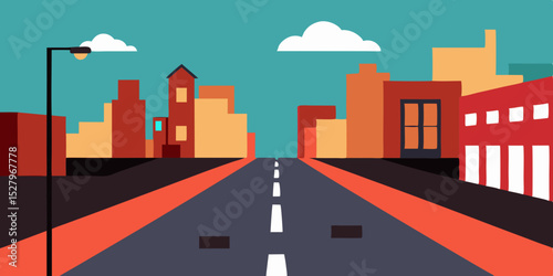 A bustling modern urban city street view cartoon video background scene vector illustration